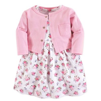 Luvable Friends&reg; Size 9-12M 2-Piece Allover Floral Print Dress and Cardigan Set in Pink