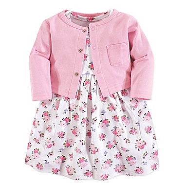Luvable Friends&reg; Size 4T 2-Piece Allover Floral Print Dress and Cardigan Set in Pink. View a larger version of this product image.