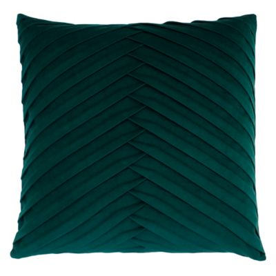 James Pleated Square Velvet Throw Pillow in Green