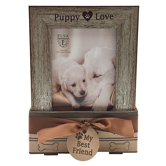 Alternate image 1 for Elsa L Puppy Love 4-Inch x 6-Inch Frames in Silver (Set of 2)