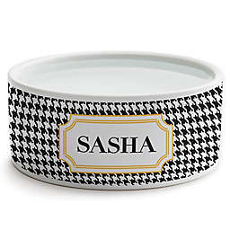 Personalized Planet Houndstooth Small Dog Bowl in Black