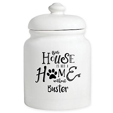 Personalized Planet &quot;Our House Is Not A Home Without&quot; Dog Treat Jar in White. View a larger version of this product image.