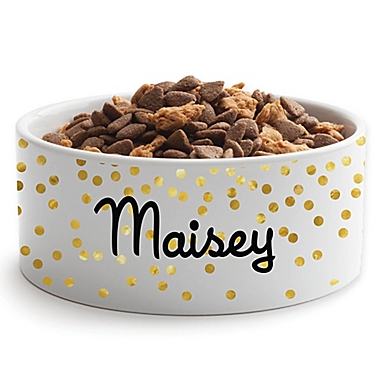 Personalized Planet Confetti Large Pet Bowl in Gold/White. View a larger version of this product image.