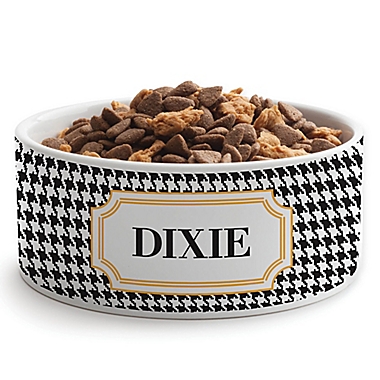 Personalized Planet Houndstooth Large Dog Bowl in Black. View a larger version of this product image.