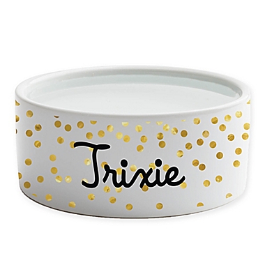 Personalized Planet Confetti Small Dog Bowl in Gold/White. View a larger version of this product image.