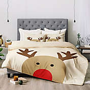 Deny Designs Allysn Johnson Reindeer Queen Comforter Set in Red