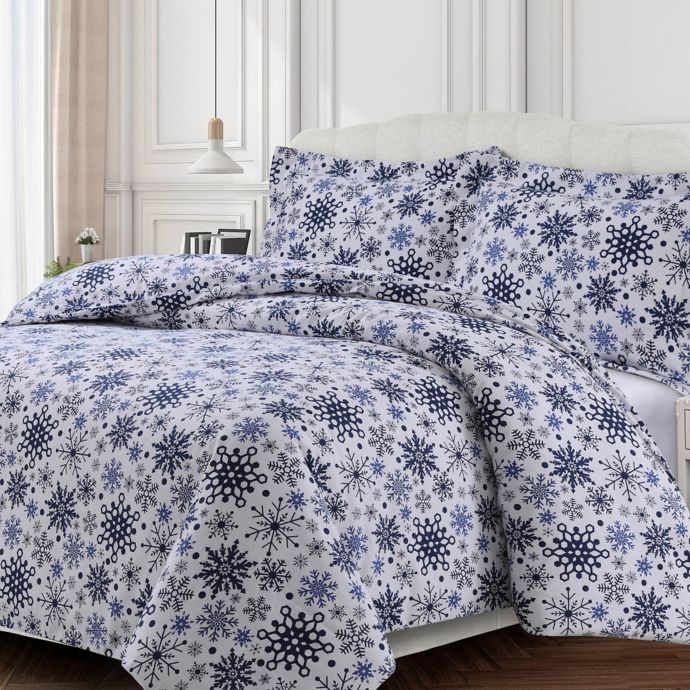 Tribeca Living Snowflakes Flannel Duvet Cover Set | Bed ...