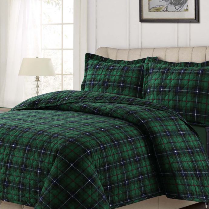 Tribeca Living Cambridge Plaid Quilt Set In Green Bed Bath Beyond