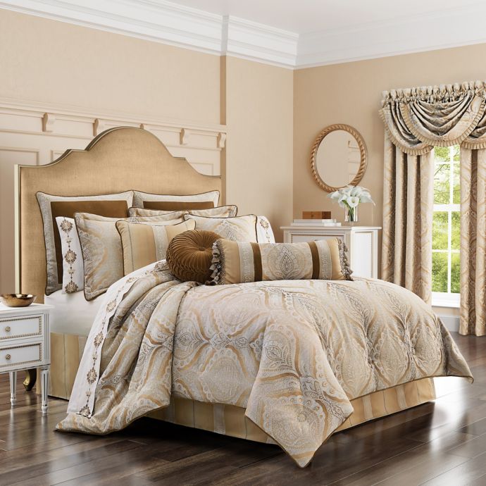 4 Pc J Queen Gianna Gold Queen Comforter Set Medallion Ombre Damask Beige Ivory Ebay