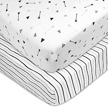 TL Care&reg; 2-Pack Arrow and Stripe Fitted Crib Sheets in Silver/Black. View a larger version of this product image.