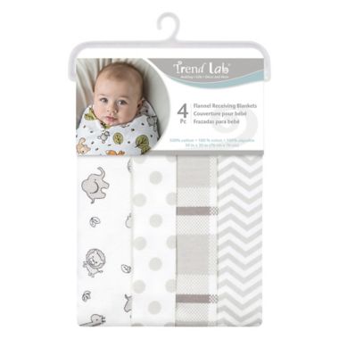 Trend Lab&reg; 4-Pack Safari Chevron Receiving Blankets in Grey/White. View a larger version of this product image.
