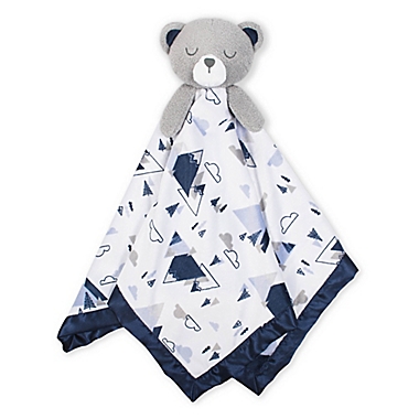 Just Born&reg; XL Plush Bear Security Blanket in White/Blue. View a larger version of this product image.