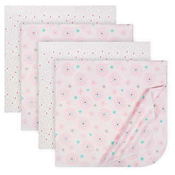 Just Born® 4-Pack Flannel Blankets in Pink/Aqua