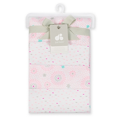 Just Born&reg; 4-Pack Flannel Blankets in Pink/Aqua. View a larger version of this product image.