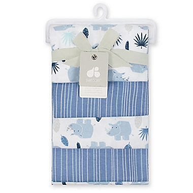 Just Born&reg; 4-Pack Flannel Blankets in Blue/Grey. View a larger version of this product image.