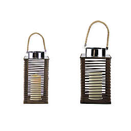 Gerson Wooden Lantern in Brown with LED Pillar Candle