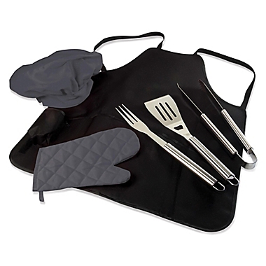 BBQ Tote Pro Apron in Black with Tools. View a larger version of this product image.