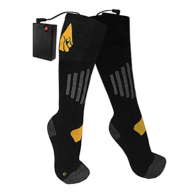 ActionHeat&trade; Unisex Small/Medium AA Battery Heated Socks in Black/Yellow. View a larger version of this product image.