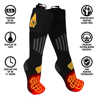 ActionHeat&trade; Unisex Small/Medium AA Battery Heated Socks in Black/Yellow. View a larger version of this product image.