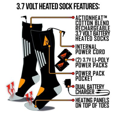 ActionHeat&trade; Unisex Small/Medium 3.7V Rechargeable Battery Heated Socks in Black/Yellow. View a larger version of this product image.