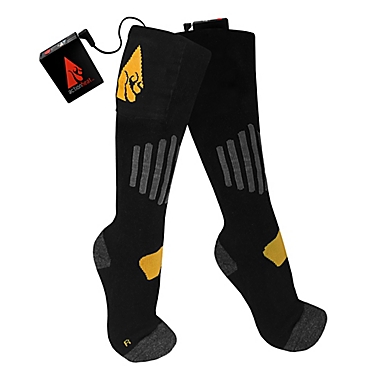 ActionHeat&trade; Unisex Small/Medium 3.7V Rechargeable Battery Heated Socks in Black/Yellow. View a larger version of this product image.