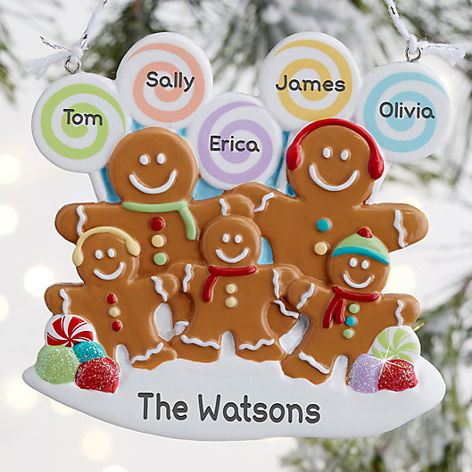 Alternate image 1 for Gingerbread Family Personalized Ornament- 5 Name