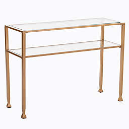 Southern Enterprises Jaymes Metal and Glass Console Table in Soft Gold