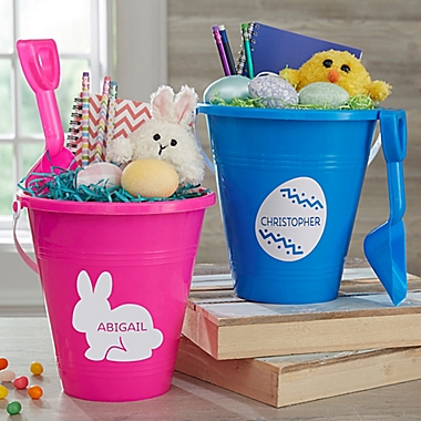Easter Characters Personalized Plastic Beach Pail &amp; Shovel in Pink. View a larger version of this product image.
