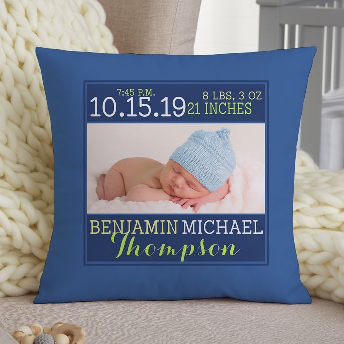 Darling Baby Boy Personalized 14 Inch Square Throw Pillow Bed