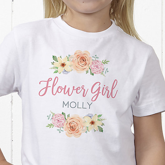 Alternate image 1 for Floral Wreath Flower Girl Personalized Hanes® Youth T-Shirt