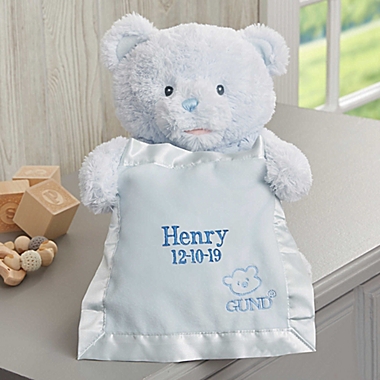 Gund&reg; Embroidered Peek-A-Boo Blue Teddy Bear. View a larger version of this product image.