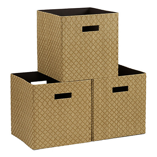 Alternate image 1 for Household Essentials® Collapsible Fabric Storage Bins in Gold/Olive (Set of 3)
