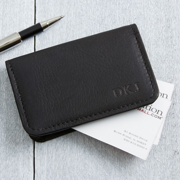 Signature Personalized Black Leather Business Card Case ...