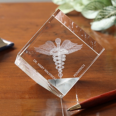 Caduceus 3-D Personalized Crystal Sculpture. View a larger version of this product image.
