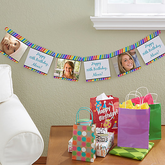 Alternate image 1 for Photo Party Stripe Personalized 48.5-Inch x 8-Inch Paper Banner