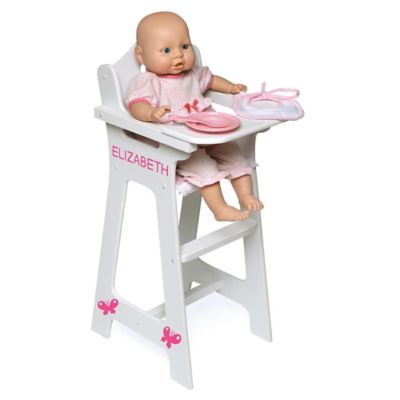 Badger Basket Doll High Chair with Accessories and Personalization Kit in White/Pink/Gingham