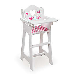 Badger Basket Doll High Chair with Accessories and Personalization Kit in White/Pink/Chevron