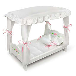 Badger Baskets Rose Canopy Doll Bed in White