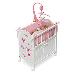 Badger Basket Cabinet Doll Crib with Bedding and Personalization Kit in White/Pink/Gingham