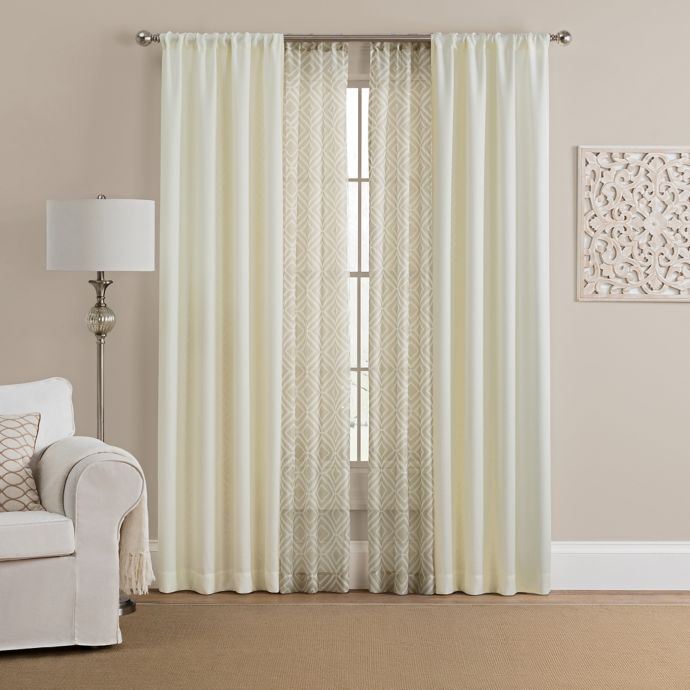 Morris Rod Pocket Window Curtain Panels with Medallion Voile in Beige