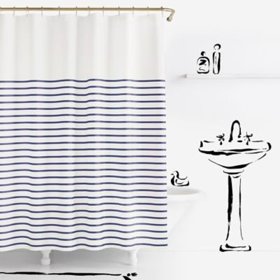 blue and white striped shower curtain