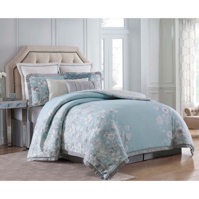 Charisma Molani 4 Piece Comforter Set In Turquoise Silver Bed