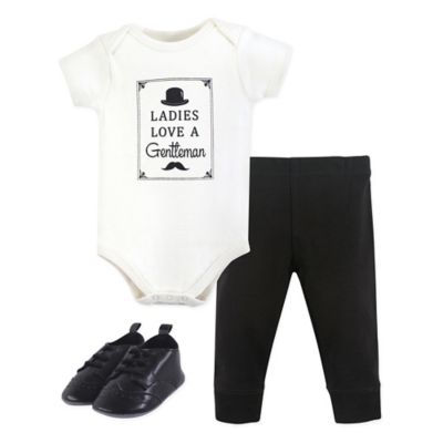 Hudson Baby&reg; 3-Piece Ladies Love a Gentlemen Bodysuit, Pants &amp; Shoes Set in Black