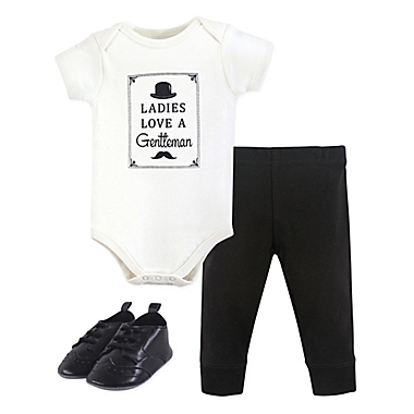 Hudson Baby&reg; Size 9-12M 3-Piece Gentlemen Bodysuit, Pants &amp; Shoes Set in Black. View a larger version of this product image.