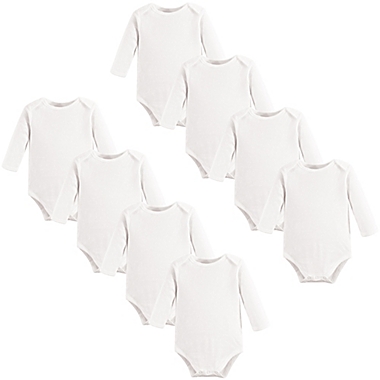 Touched by Nature 8-Pack Long Sleeve Cotton Bodysuits in White. View a larger version of this product image.
