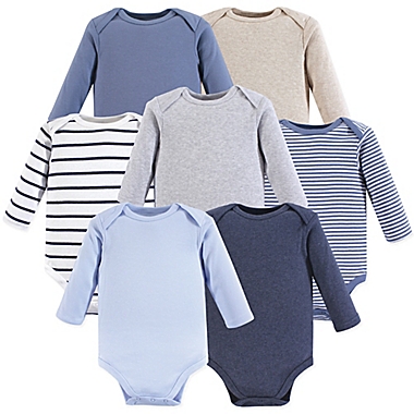 Hudson Baby&reg; Size 0-3M 7-Pack Long-Sleeve Bodysuits in Blue. View a larger version of this product image.