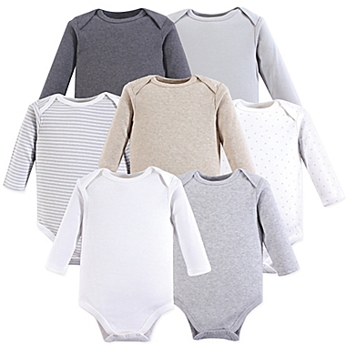 Hudson Baby&reg; Size 0-3M 7-Pack Neutral Basic Long Sleeve Bodysuits. View a larger version of this product image.