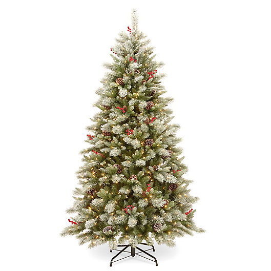Alternate image 1 for National Tree Company® 7.5-Foot Snowy Bristle Berry Christmas Tree with Dual Color Lights