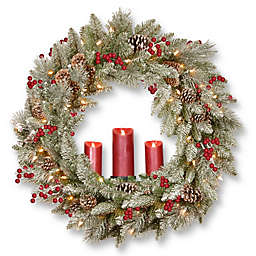 National Tree Company® 36-Inch Snowy Bristle Berry Wreath with 3 Battery-Operated Candles