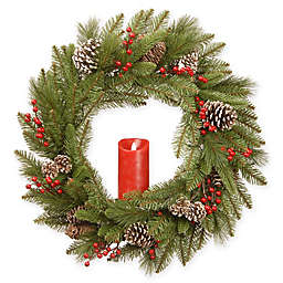 National Tree Company® 24-Inch Bristle Berry Wreath with Battery-Operated Candle